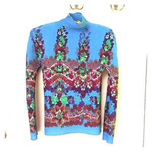 Blue Vintage Crinkle 90s Mock Neck Long Sleeve